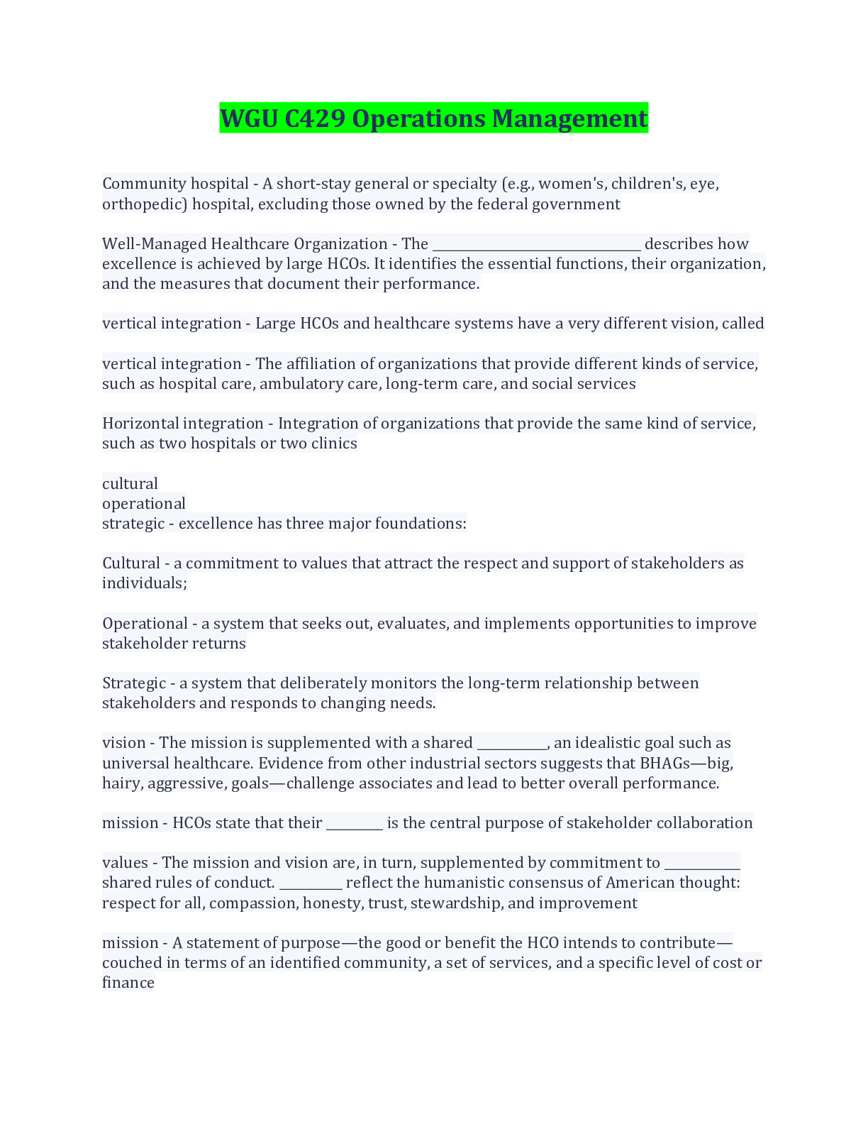 Preview image for WGU C429 Operations Management Terms And Explanation/ Latest Update